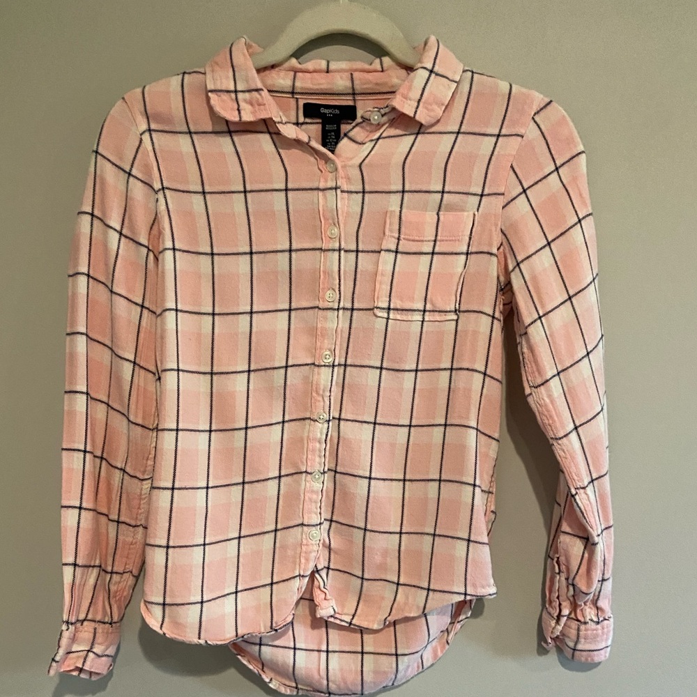 Girls Gap flannel, xl, pink and navy
